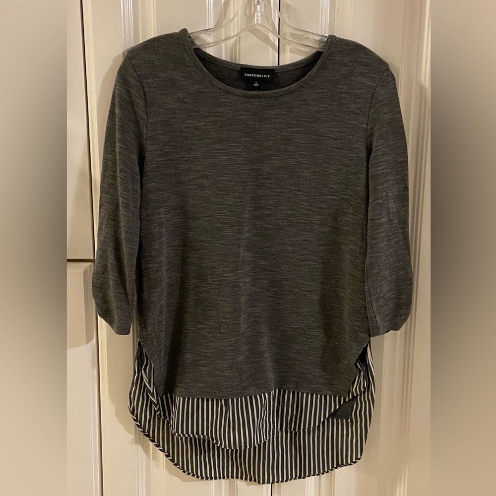 Medium gray sweater with sewn-in undershirt